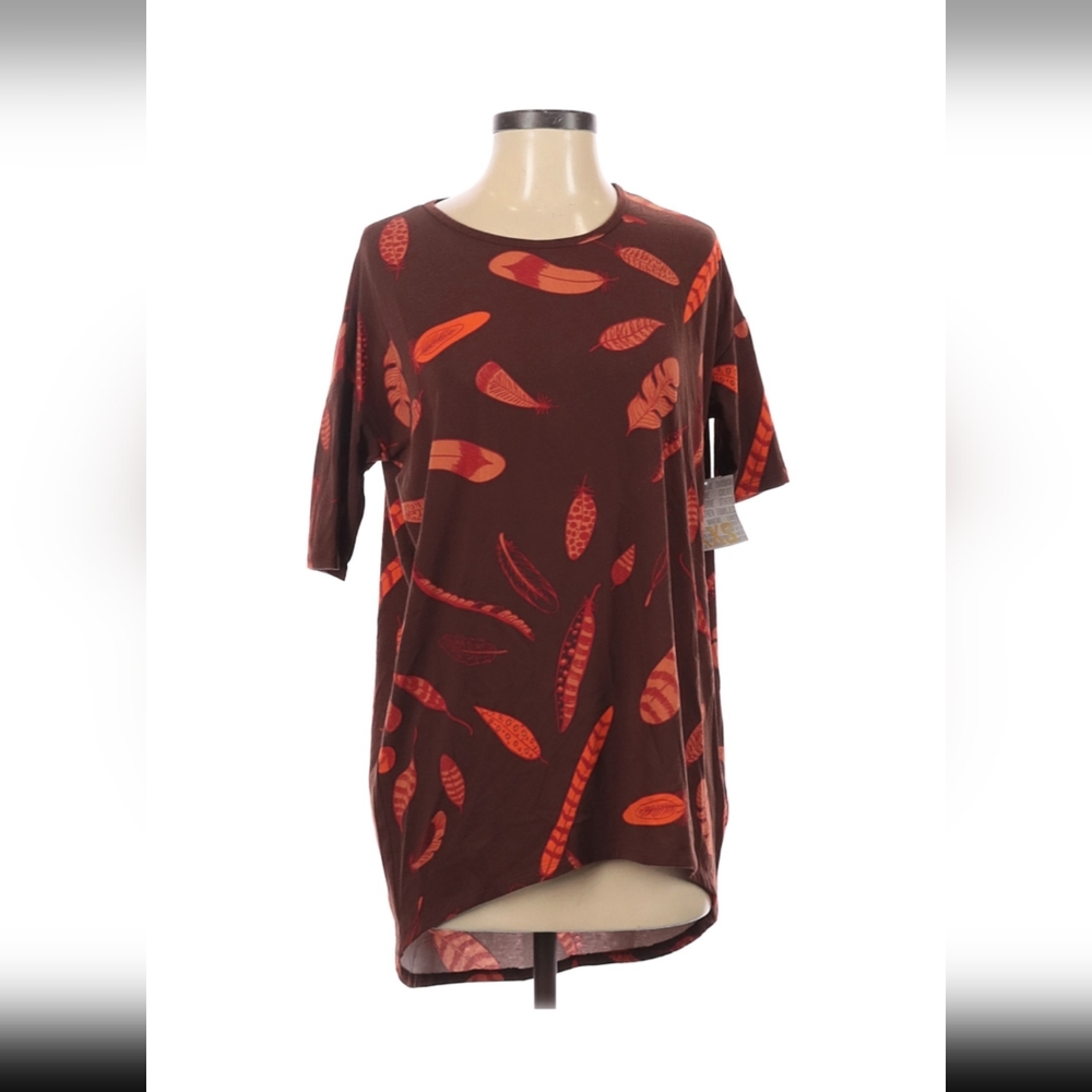 Oversized Short Sleeve Geometric Fall Bohemian Feather High Low Women's Shirt